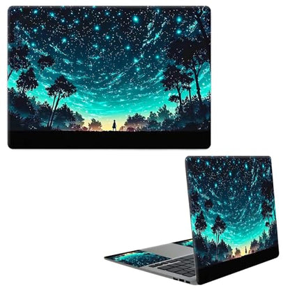 Laptop Skin Sticker Decal, Universal Protective Cover Fit 12 13 14 15.6 Inch Notebook, Reusable Water-Resistant Vinyl Decal w/ 2 Wrist Pads for Business Travel Office, Deep Blue Forest - color: Deep Blue Forest