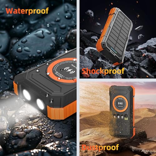 Solar Charger Power Bank 49800mAh Wireless Portable Phone Charger, 22.5W QC3.0 Fast Charging Built in 4 Cables with USB C 6 Outputs & 2 Inputs for All Cell Phone
