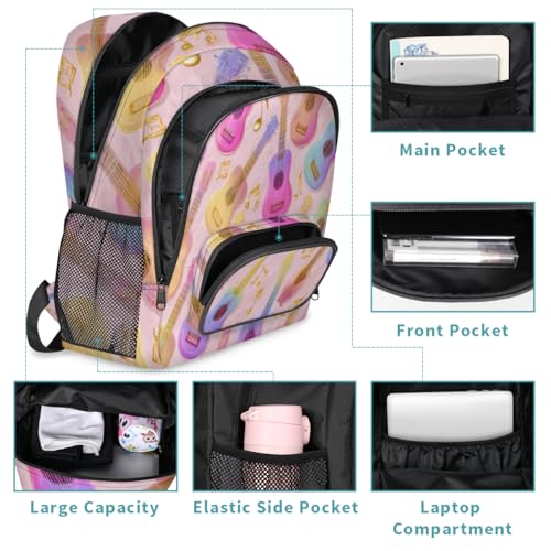 Guitar Music Notes Large Backpack for Women and Men Waterproof Travel Laptop Backpack Lightweight Business Work Daypack Fits 17 Inch Computer - color: Multicolor 2