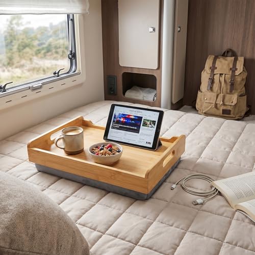 TOPZEA Bamboo Lap Tray with Detachable Cushion, 16.5"x 12.5" Bed Trays TV Lap Desk, Breakfast Meal Serving Tray with Handle for Adults Eating in Recliner, Couch, Car, Fits for 13-14 Inch Laptops