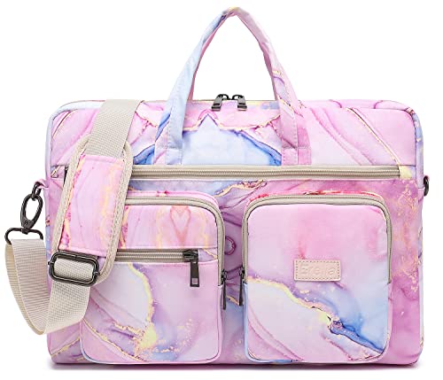 Laptop Shoulder Bag15.6inch women men Waterproof 16inch Computer Bags Women Business Office Work Bag Briefcase 14 inch case - color: Pink Marble