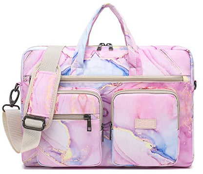 Laptop Shoulder Bag15.6inch women men Waterproof 16inch Computer Bags Women Business Office Work Bag Briefcase 14 inch case - color: Pink Marble
