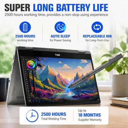 Active Pen for Dell 2-in-1 Touchscreen Laptop, MPP Stylus, Palm Rejection | 1024 Pressure Level, Palm Rejection, Dual Shortcut Buttons, 2500-Hour Battery for Inspiron 5379/7586, Latitude 3190/3390/7230 - color: Black