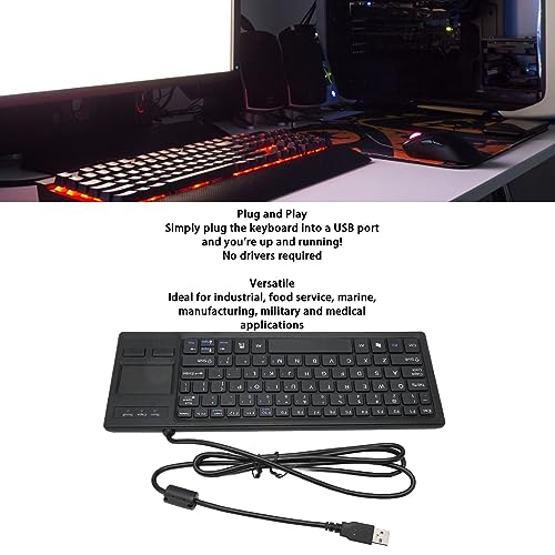 Ultra Thin Mini Compact Wired Keyboard with Touchpad and USB Hub, Scrolling, Plug and Play, Keys for Industrial Applications