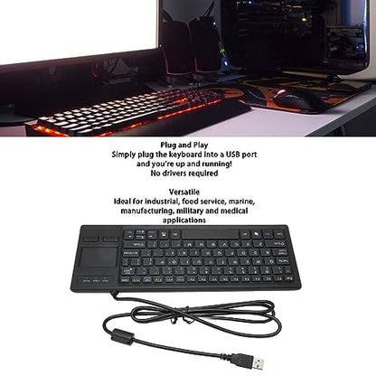 Ultra Thin Mini Compact Wired Keyboard with Touchpad and USB Hub, Scrolling, Plug and Play, Keys for Industrial Applications