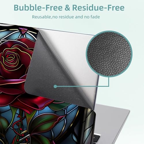 Universal Laptop Skin Decal, 3-Piece Vinyl Protector for 12 13 14 15.6" Notebook, Waterproof Anti-Scratch, Easy Trim & Bubble-Free Finish, Stained Glass Red Rose - color: Stained Glass Red Rose
