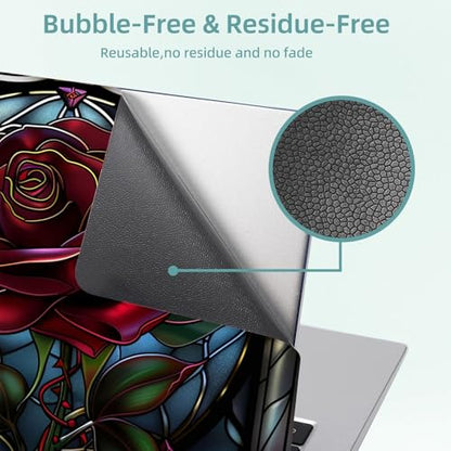 Universal Laptop Skin Decal, 3-Piece Vinyl Protector for 12 13 14 15.6" Notebook, Waterproof Anti-Scratch, Easy Trim & Bubble-Free Finish, Stained Glass Red Rose - color: Stained Glass Red Rose