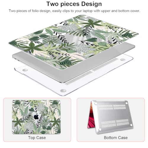 for MacBook Air 13 inch Case 2021 2020 2019 2018 for Mac A2337 M1 A2179 A1932 Cover with Touch ID, Crystal Plastic Hard Shell Case Keyboard Skin Screen Protector, Tropical Green Leaves - color: Tropical Green Leaves