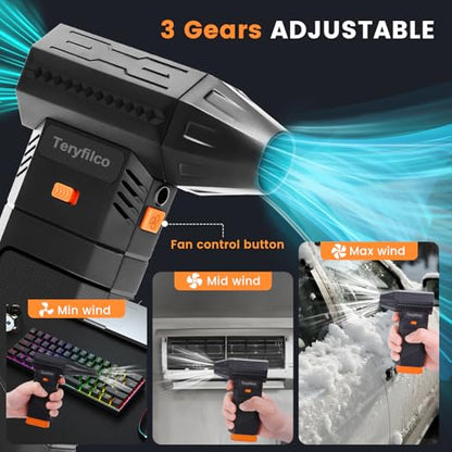 Compressed Air Duster, 130000RPM Cordless Electric Air Blower with Brushless Motor, 3-Speed Adjustable, Rechargeable Powerful Dust Cleaner for Keyboard, Car, Computer, Outdoor