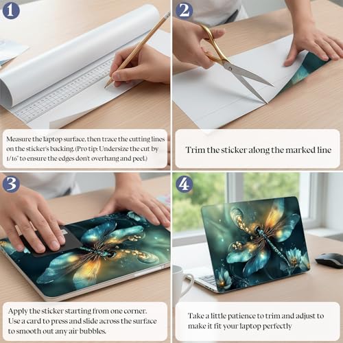 Universal Laptop Skin Sticker Decal,15.6 Inch Laptop Vinyl Cover for 13" 14" 15.6" Laptop,Scratch-Resistant Waterproof Protector Wrap,Reusable with Wrist Pads,Enchanted Dragonfly - color: Enchanted Dragonfly
