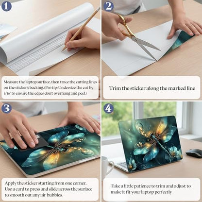 Universal Laptop Skin Sticker Decal,15.6 Inch Laptop Vinyl Cover for 13" 14" 15.6" Laptop,Scratch-Resistant Waterproof Protector Wrap,Reusable with Wrist Pads,Enchanted Dragonfly - color: Enchanted Dragonfly