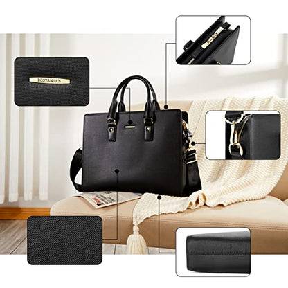 BOSTANTEN Leather Lawyers Briefcase Laptop Business Slim Bags for Men & Women - color: Black Medium