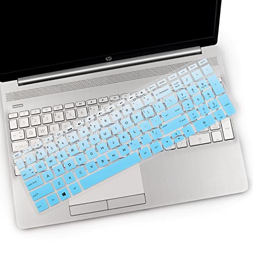 2PCS Keyboard Cover for 17.3 HP Laptop 17-by 17-bs/ca 17-by4623dx 17-by4025nr 17-by4013dx 17-by4062cl 17-by4061nr 17-ca1006ds 17-by2053cl 17-by4013dx 17-by4633dx by4059cl by0062st 17t-by400 17-bs011dx - color: Ombre Blue+Clear