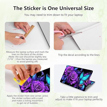 Laptop Skin Sticker Decal, Universal Reusable Vinyl Laptop Cover for 12" 13" 13.3" 14" 15" 15.4" 15.6" Notebook PC, Reusable Waterproof Scratch-Resistant with 2 Wrist Pads,Purple Flower Butterfly - color: Purple Flower Butterfly