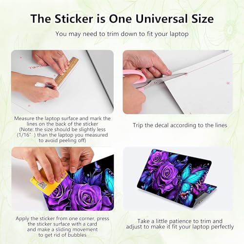 Laptop Skin Sticker Decal, Universal Reusable Vinyl Laptop Cover for 12" 13" 13.3" 14" 15" 15.4" 15.6" Notebook PC, Reusable Waterproof Scratch-Resistant with 2 Wrist Pads,Purple Flower Butterfly - color: Purple Flower Butterfly