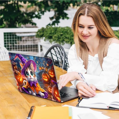 Laptop Skin Sticker Decal, Universal Reusable Vinyl Laptop Cover for 12" 13" 13.3" 14" 15" 15.4" 15.6" Notebook PC, Reusable Waterproof Scratch-Resistant with 2 Wrist Pads,Cat Magic Halloween - color: Cat Magic Halloween