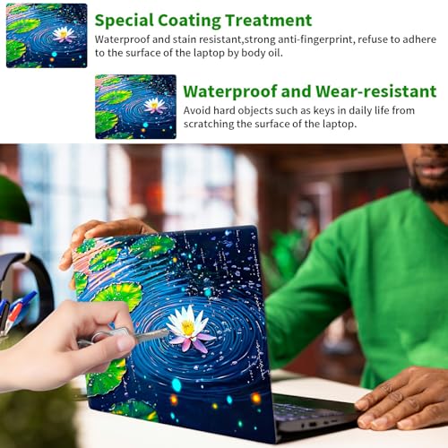 Laptop Skin Sticker Decal, Universal Protective Cover Fit 12 13 14 15.6 Inch Notebook, Reusable Water-Resistant Vinyl Decal w/ 2 Wrist Pads for Business Travel Office, Green Lotus Leaf Creek - color: Green Lotus Leaf Creek