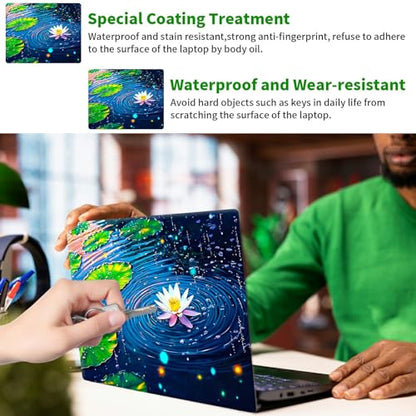 Laptop Skin Sticker Decal, Universal Protective Cover Fit 12 13 14 15.6 Inch Notebook, Reusable Water-Resistant Vinyl Decal w/ 2 Wrist Pads for Business Travel Office, Green Lotus Leaf Creek - color: Green Lotus Leaf Creek
