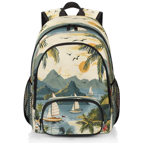 Ocean Theme Laptop Backpack for Women Men, 18.3 Inch Travel Work Backpacks, Beach Palm Tree Ship Waterproof Computer Casual Daypack Nurse Teacher Bags - color: Multicolor 12