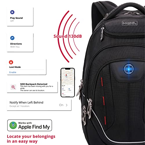 Swissdigital Design TSA Laptop Backpack Men's USB Charging Port Large Capacity Business Travel Backpack Black| With Apple Find My Network Black/Red | J16BTFB-41 - color: Black/Red With Sdd Finder