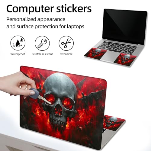 Aesthetic Laptop Skin Sticker, Skull with Fiery Eyes and Winged Figures Waterproof Vinyl Laptop Decal, Removable Bubble Free, Reusable Protective Cover for 13 14 15 15.6 Inch - color: Skull with Fiery Eyes and Winged Figures