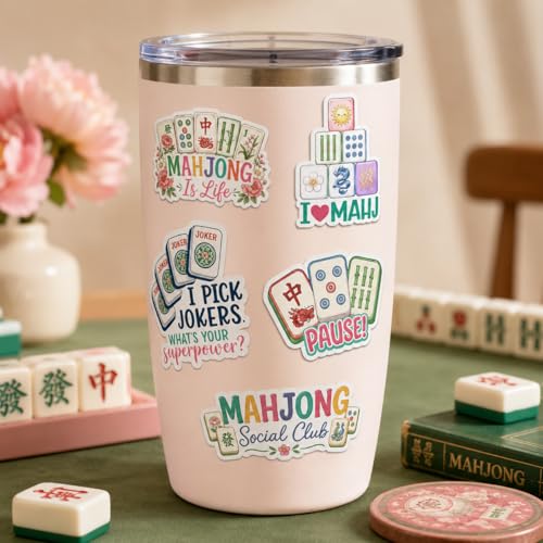 15PCS Mahjong Stickers for Laptop Water Bottle, Aesthetic Waterproof Vinyl Decals for Skateboard Guita Car Bumper Luggage, Decals for Kids Girls Teens Adults - color: Mahjong