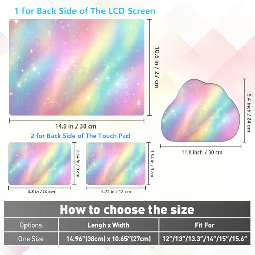 Laptop Skin Sticker Decal 15-15.6 Inch with Cute Mouse Pad, Universal Reusable Vinyl Sticker for 12.1 13 13.3 14 15.4 Inch Netbook and Notebook PC, Rainbow Glitter Art - color: Rainbow Glitter Art
