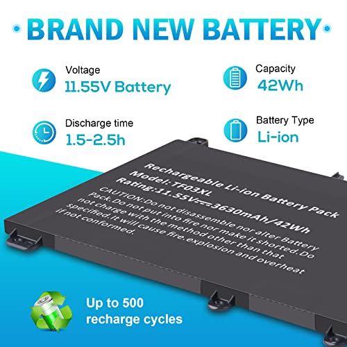 TF03XL 920070-855 Laptop Battery for HP Pavilion 15-CC 15-CD 15-CK 14-CD 14M-CD 14-BF 14-BK 17-AR Series:15-cc154cl 15-cc060wm 15-cc152od 15-cc055od 15-cd040wm;17-AR007CA 920046-121 421 541 HSTNN-IB7Y - size: 7.59*3.93*0.19inch
