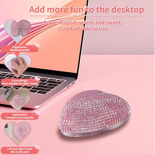 elec Space Wireless Bluetooth Mouse, Rechargeable Silent and Stylish Heart-Shaped Mouse for Laptop, PC - 10m Range (Pink) - color: pink