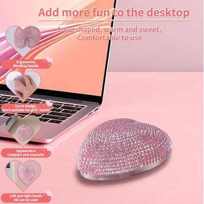elec Space Wireless Bluetooth Mouse, Rechargeable Silent and Stylish Heart-Shaped Mouse for Laptop, PC - 10m Range (Pink) - color: pink