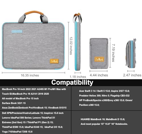 Laptop Case 15.6 Inch Briefcase Military-Grade Protection with Detachable Belt Bag, Compatible All Model of 15-16 Inch MacBook Pro and Most Popular 15.6 Inch Notebooks Chromebooks (Gray&Blue) - color: Gray&blue