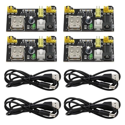 4PCS 3.3V/5V USB Power Supply Module for MB102 Prototyp Breadboard Kit DC 6.5-12V + 4PCS USB to DC 5.5 * 2.1mm Cable 70CM