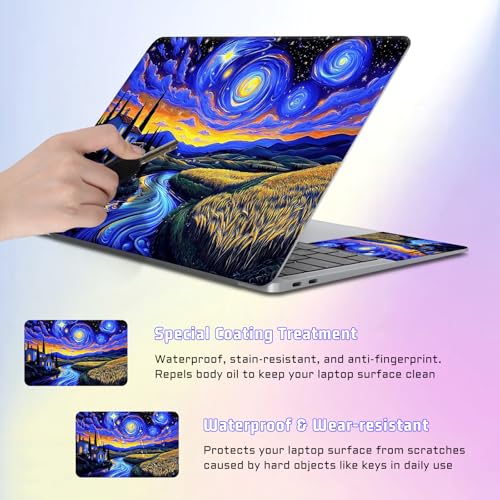 Universal Laptop Skin Sticker Decal, Compatible with MacBook HP Dell Lenovo 12"-15.6", Reusable Vinyl Notebook Cover 3PCS Set, High-Recognition Film-Starry Night Village Field - color: Starry Night Village Field