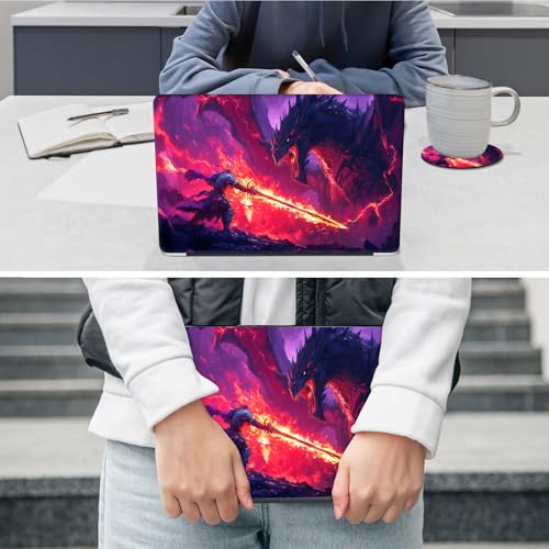 Laptop Skin Sticker Decal 12"-15.6" Universal Laptop/Notebook/Netbook Vinyl - Waterproof Scratch Resistant,Fits HP Dell Lenovo MacBook,2 Free Wrist Pads,Easy Apply & Remove,Fire Dragon Sword - color: Fire Dragon Sword