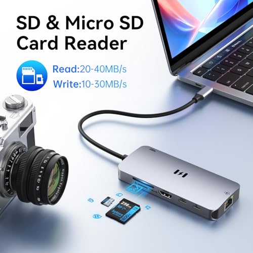 USB C Adapters for MacBook Pro/Air, Selore 9 in 1 USB C Hub with 4K HDMI, 3 * 5Gbps USB 3.1 GEN1 Port, 1Gbps Ethernet, 100W PD, 1*USB 2.0 dongle for Dell, HP and More | 4K@60Hz HDMI, 100W PD, 5Gbps USB-A&USB-C 3.1, Gigabit Ethernet, SD/microSD for MacBook