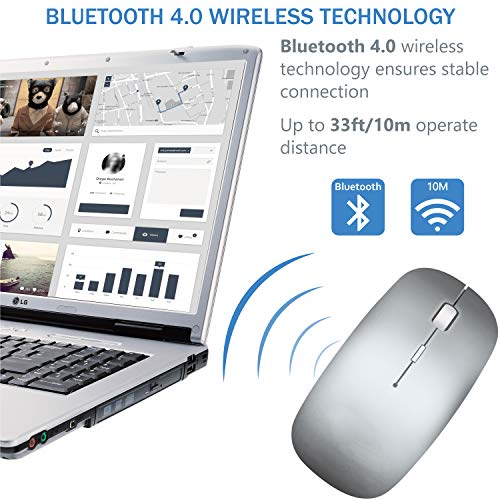 Bluetooth Wireless Mouse for MacBook Air Mac Pro Laptop Computer iPad Pad PC Laser Optical Rechargeable Mini Slim Silent Mouse Widely Used Desktop Hp iMac (Silver) - color: Silver