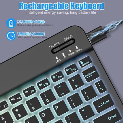 Lightup Wireless Bluetooth Keyboard for iPad Air/Pro/Mini, iPad A17, A16, M2, M3, M4, M5, MacBook, Chromebook etc. Rechargeable Slim Portable, IOS Windows Android Lighting Tablets Keyboard - Black - color: Black