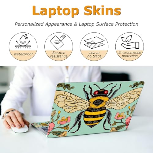 Universal Laptop Skin Sticker with 2 Wrist Pad Decals, 3-Piece Removable Vinyl Laptop Cover, Bee Flowers Waterproof Anti-Scratch, Easy-Trim Fit for 13.3" 14" 15.6" Laptops - color: Bee Flowers
