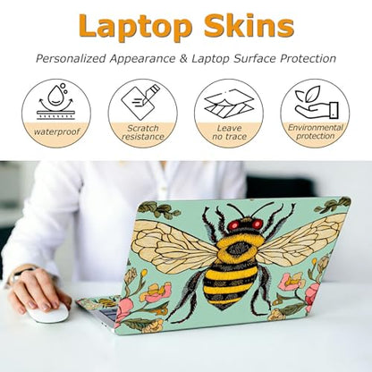 Universal Laptop Skin Sticker with 2 Wrist Pad Decals, 3-Piece Removable Vinyl Laptop Cover, Bee Flowers Waterproof Anti-Scratch, Easy-Trim Fit for 13.3" 14" 15.6" Laptops - color: Bee Flowers