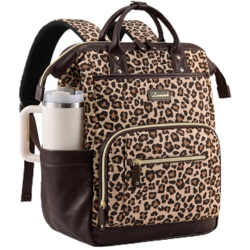 LOVEVOOK Laptop Backpack with Giant Tumbler Holder,18 inch Nurse Teacher Backpack Computer Laptop Bag,Stylish Travel Backpack Purse Work College Bag,Gifts for Women & Men,Leopard print-Dark coffee - color: Leopard Print-dark Coffee, size: 18 Inch