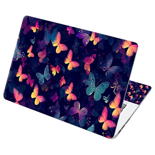 Universal Laptop Skin Sticker with 2 Wrist Pad Decals, 3-Piece Removable Vinyl Laptop Cover, Rainbow Butterfly Waterproof Anti-Scratch, Easy-Trim Fit for 13.3" 14" 15.6" Laptops - color: Rainbow Butterfly