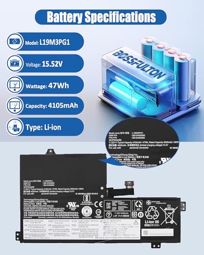 47Wh L19M3PG1 L19C3PG1 L19L3PG1 Battery Replacement for Lenovo 100e 300e Chromebook 2nd Gen AST 82CD 82CE ideapad 3 CB-11AST05 82H4 Series SB10X68685 5B10X65680 5B10X65684 5B11A25390 - 11.52V 4105mAh - size: 8.50*4.88*0.19 IN L19M3PG1