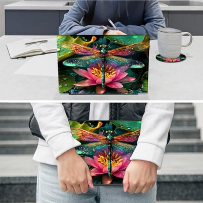 Laptop Skin Sticker Decal 12"-15.6" Universal Laptop/Notebook/Netbook Vinyl - Waterproof Scratch Resistant,Fits HP Dell Lenovo MacBook,2 Free Wrist Pads,Easy Apply & Remove,Dragonfly Lotus - color: Dragonfly Lotus