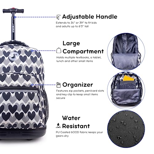 J World Sunrise Rolling Backpack. Roller Bag with Wheels, Heart Dot - color: Heart Dot