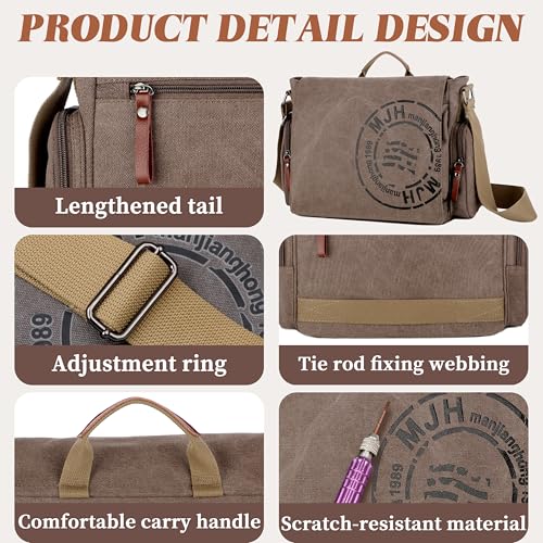 FSD.WG Satchel Messenger Bag for Men Canvas,Travel Shoulder bag 13.5" Laptop Bags - color: Brown