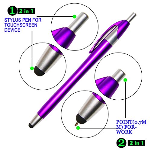 Skoloo Electronic Screen Touch Stylus,14 Pack 2 in 1 Slim Long Click Ink Stylus Ballpoint Pen For Universal Android Touch Screen Tablet Smartphone, Google Nexus, Samsung Galaxy, HTC, Multi-colored