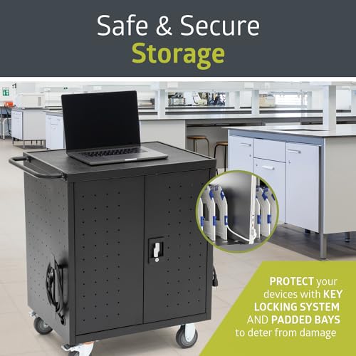Pearington 30 Device Mobile Charging/Storage Cart for iPads, Tablets, Laptop, and Chromebook, Up to 13-inch Screen Size, Classroom Locking Charging Station - size: w/Cord Management