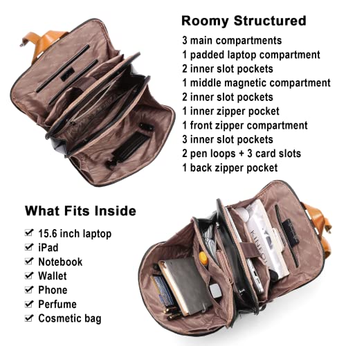 CLUCI Leather Backpack for Women, 15.6 inch Laptop Bag, Large Genuine Work Backpack Travel Back - color: 0-3 Black With Brown