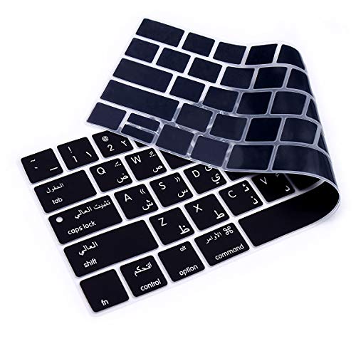 Arabic Language Keyboard Cover for MacBook Pro 13 15 inch 2019 2018 2017 and 2016 with Touch Bar and Touch ID Model: A2159 A1989 A1706/A1990 A1707, USA Version - color: Arabic font
