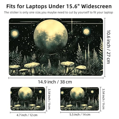 Aesthetic Laptop Skin Cover,12-15.6 Inch Universal Vinyl Sticker Decal,Moonlight Mushrooms Forest Waterproof Scratch-Resistant Notebook Wrap,Removable Residue-Free Protector - color: Moonlight Mushrooms Forest